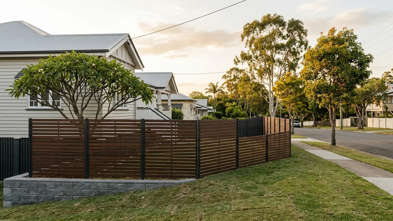 Brisbane fencing context shot for "Front yard fencing changes how your home looks from the street. Get the choice right."