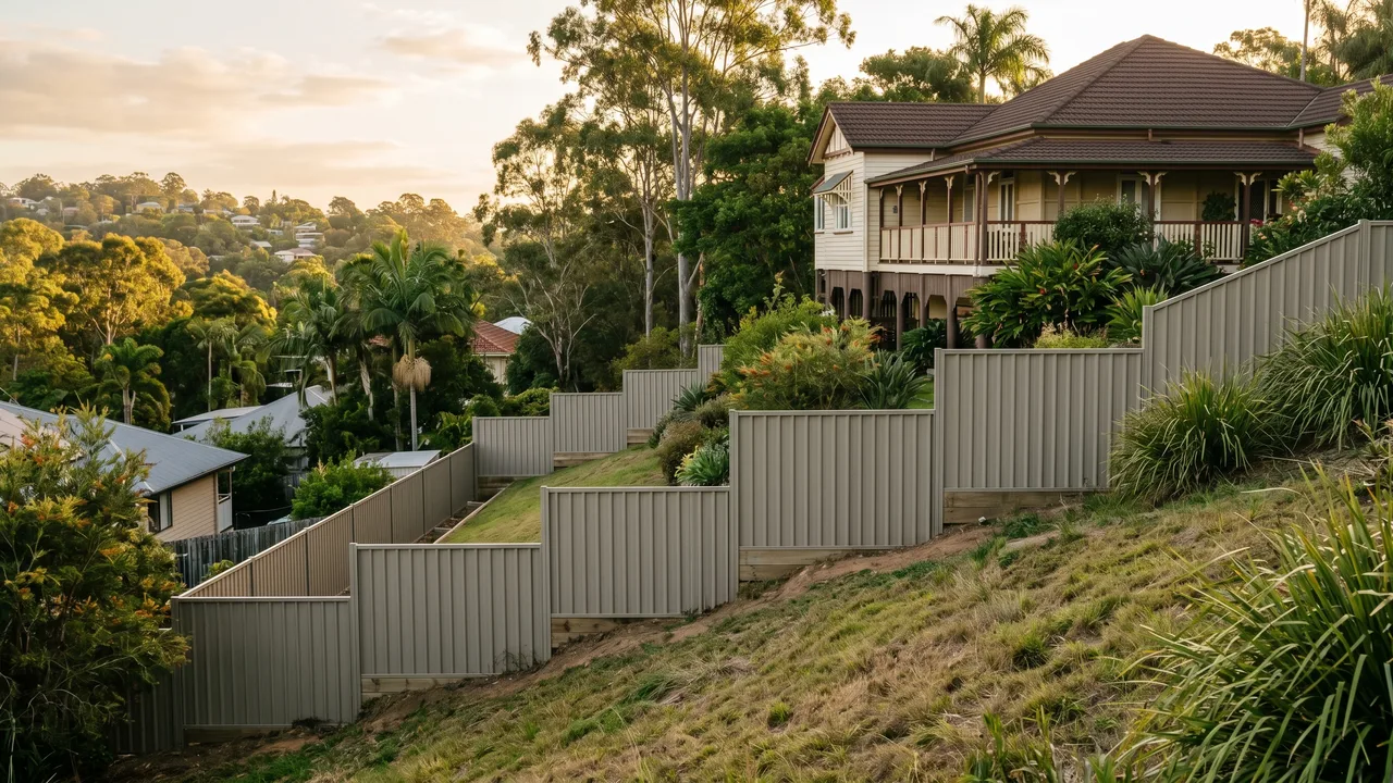 Sloped blocks make fencing harder. Here is what you need to know. in Indooroopilly