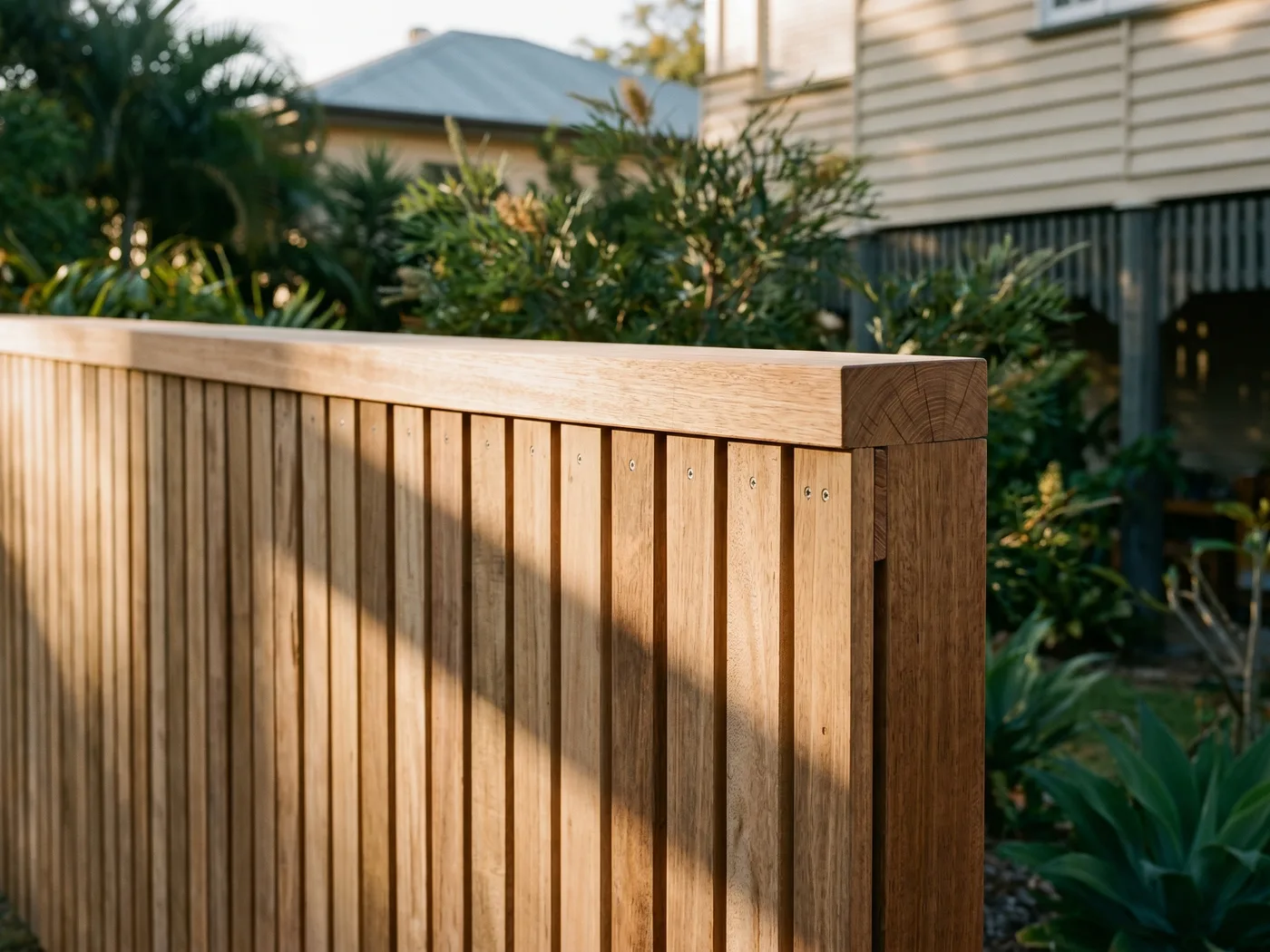 Close-up of a finished fencing job on a Brisbane home